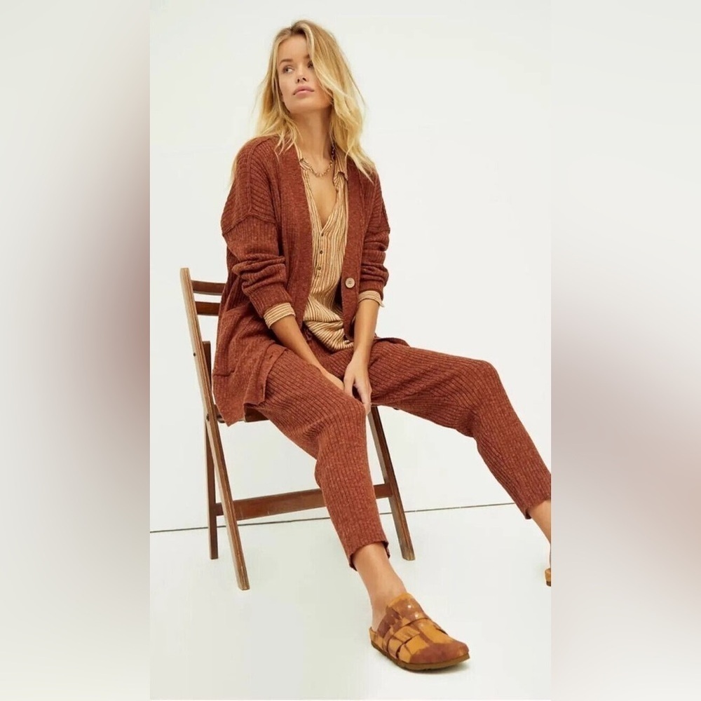Free People Beach Maiya Burnt Orange Lounge Linen Blend pants size Medium 70s